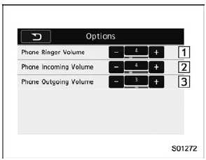 Options (volume settings) screen