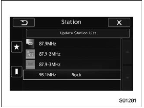 Selecting a station from the list (if equipped)