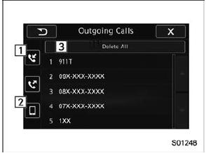 Outgoing Calls screen